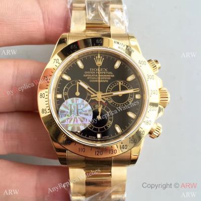 Replica Swiss 7750 Rolex Daytona All Gold Black Chronograph Watch